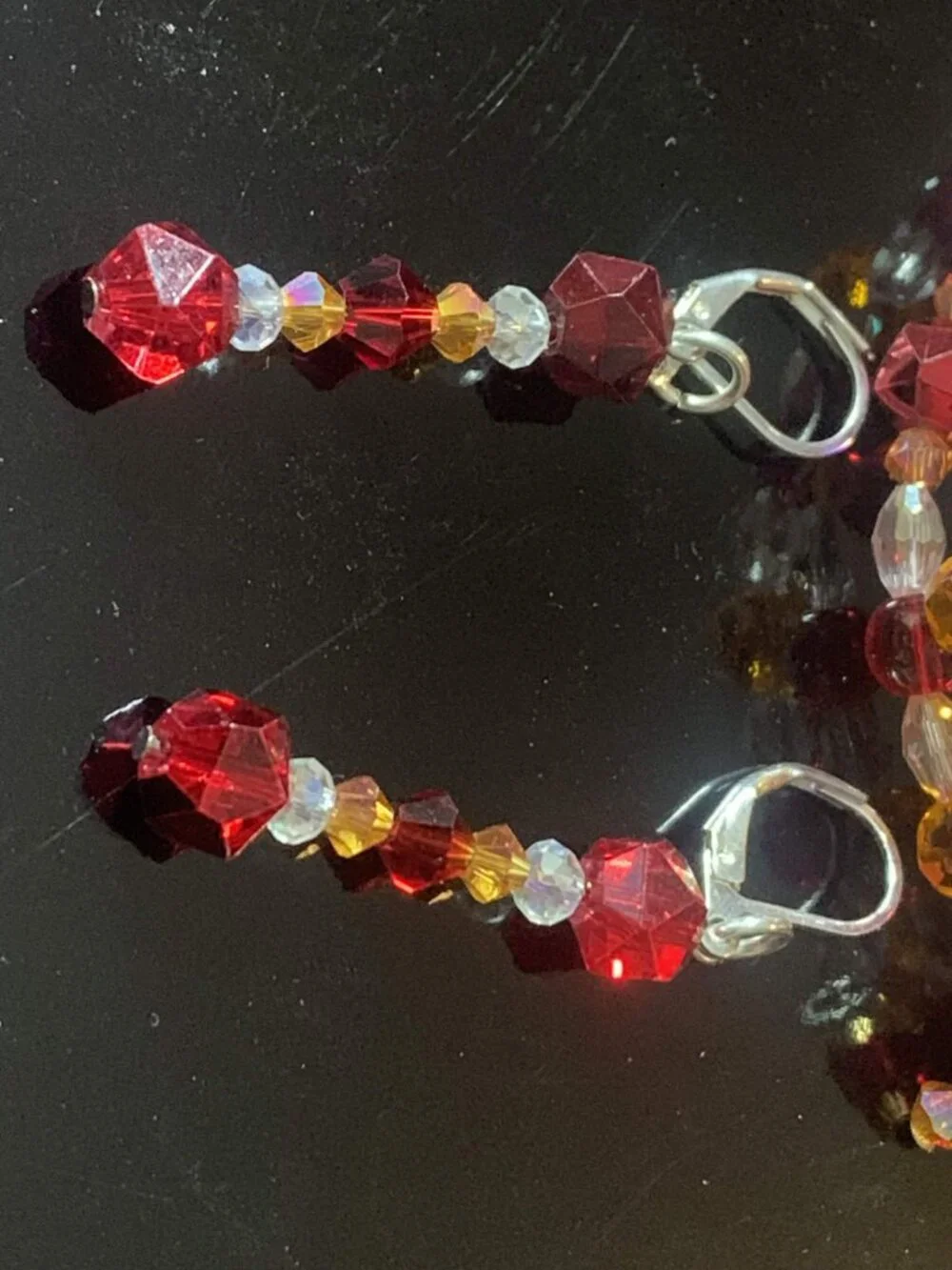 'Fire and Ice' hand crafted glass coil bracelet and earrings set